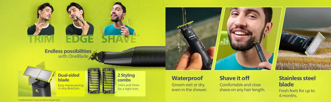 Philips hybrid trimmer for men with precision beard styling and edge trimming support