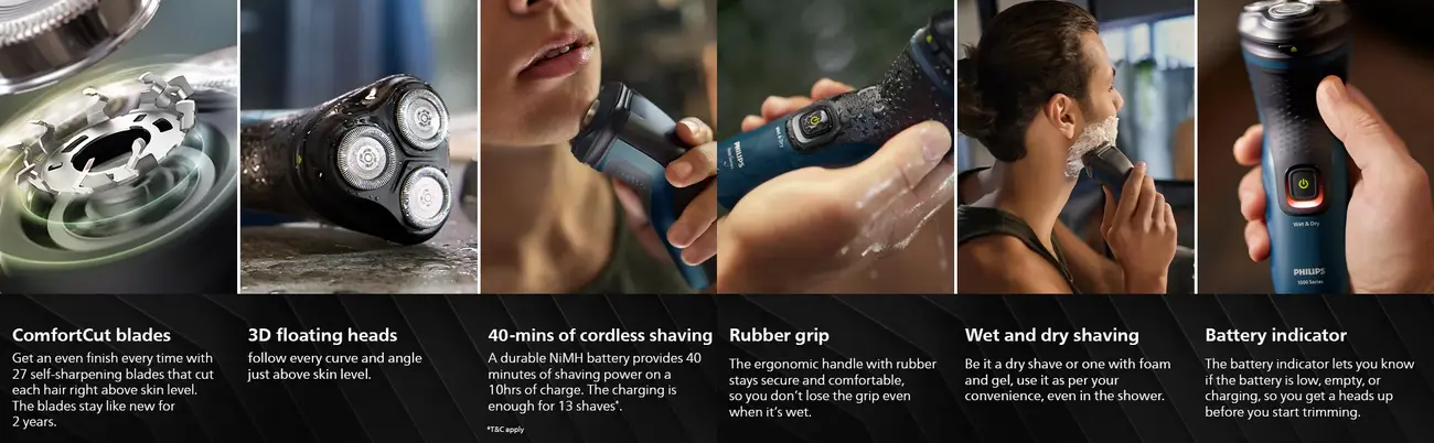 Philips 1000 Series Shaver for smooth beard trimming and comfortable facial shaving