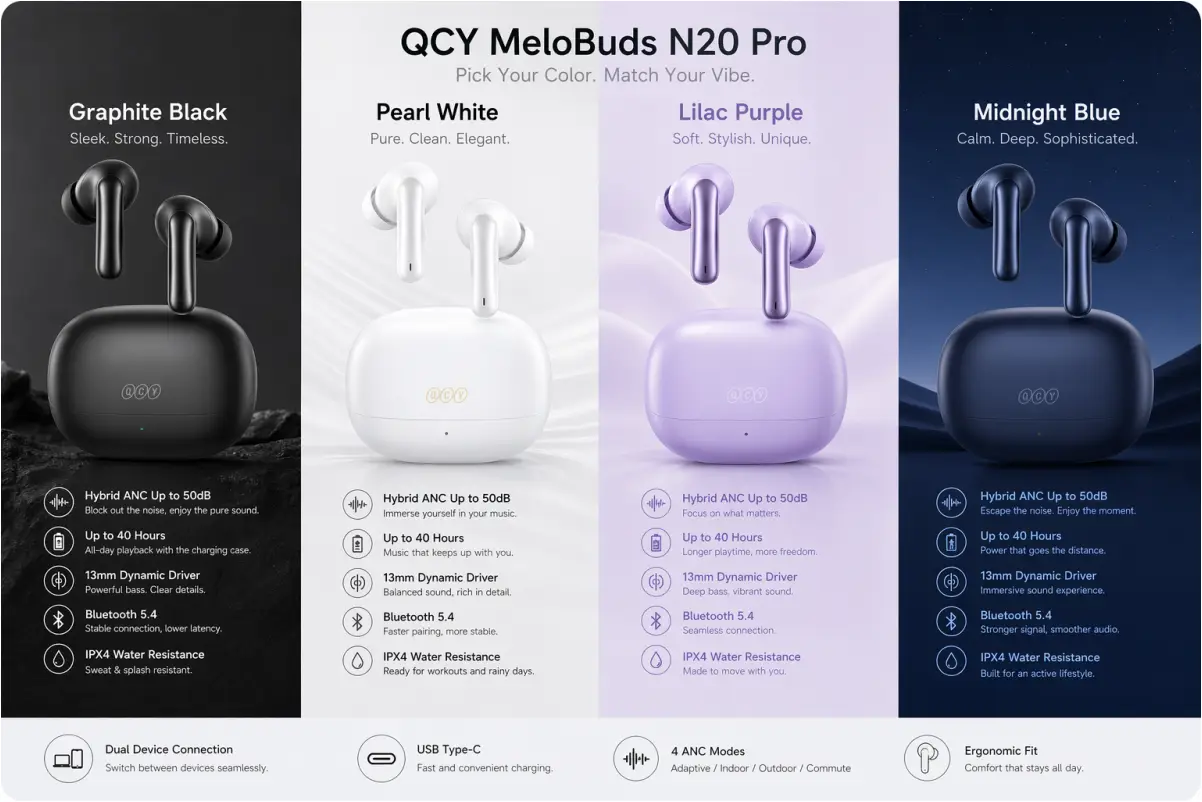 QCY ANC earbuds in Bangladesh with Bluetooth 5.4 and long battery backup for daily use