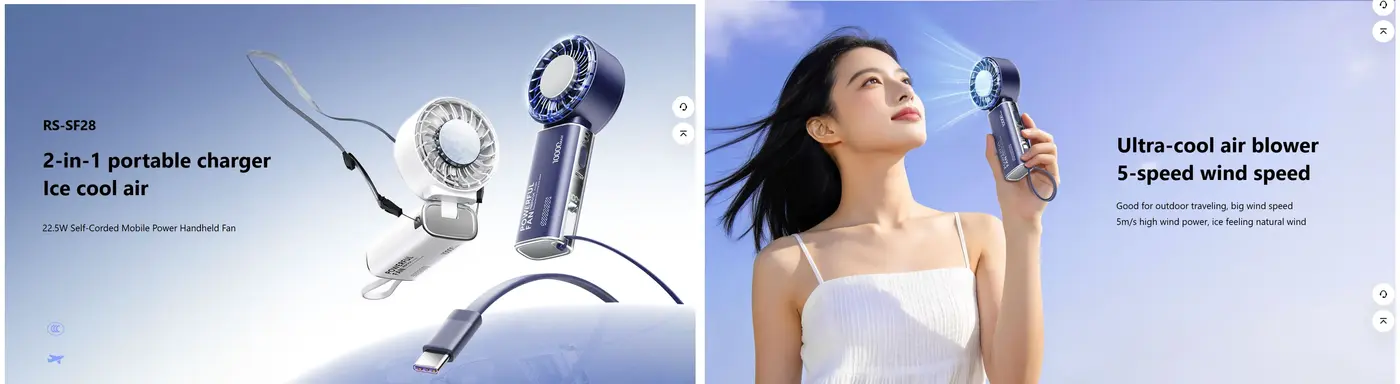 Remax RS-SF28 10000mAh Handheld Fan with adjustable turbo airflow and digital display