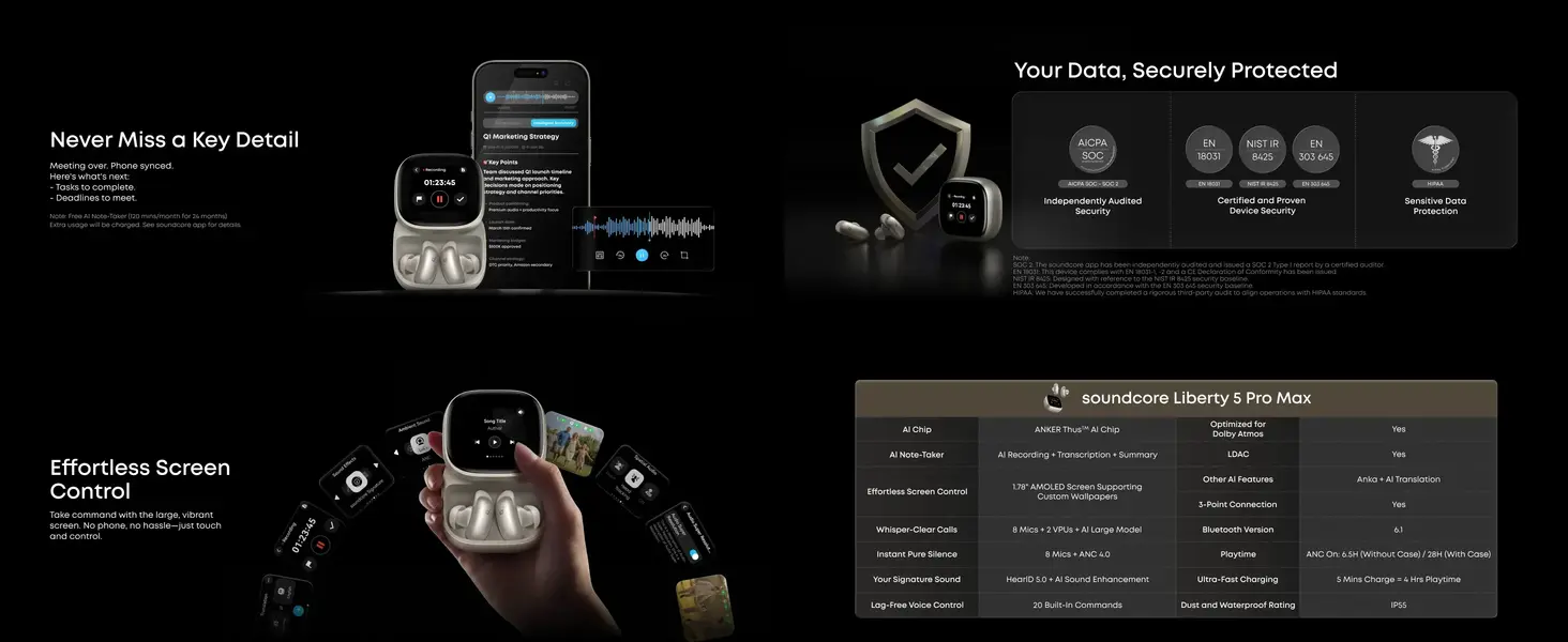 AI Note-Taker Wireless Earbuds for office meetings online classes and business productivity