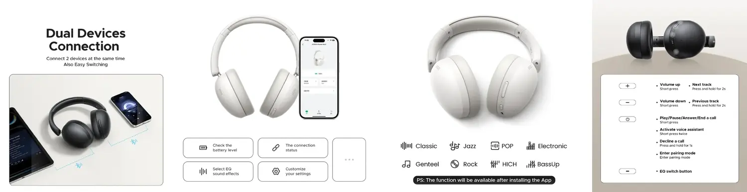 HiFi stereo wireless headphones with deep bass clear vocals and balanced audio performance