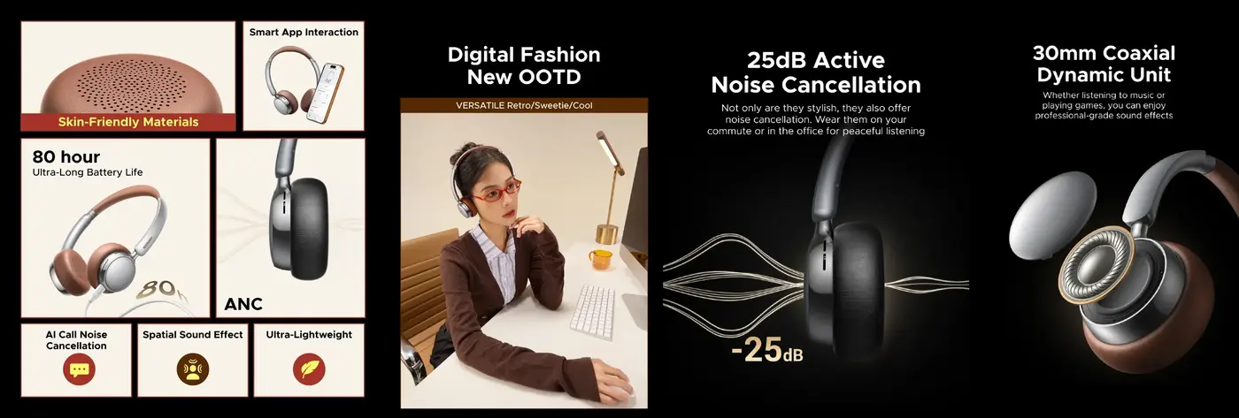 UGREEN Studio Plus wireless over ear headphones with immersive spatial audio and deep bass sound