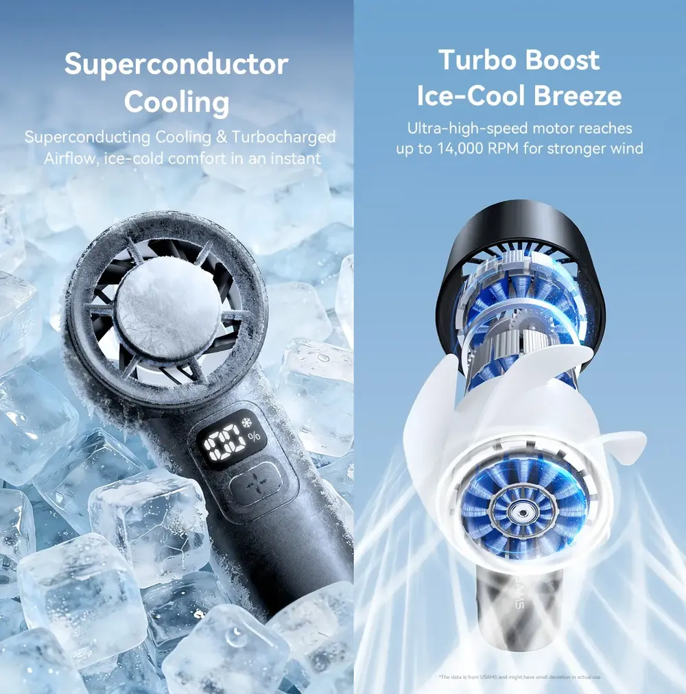 USAMS ZB361 Ice Cooling Fan with smart digital display and adjustable 100 speed airflow control