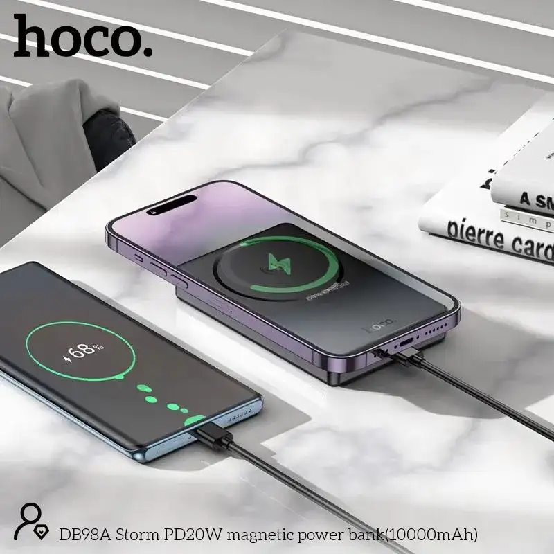Hoco DB98A slim magnetic power bank with 10000mAh battery and 20W PD fast charging
