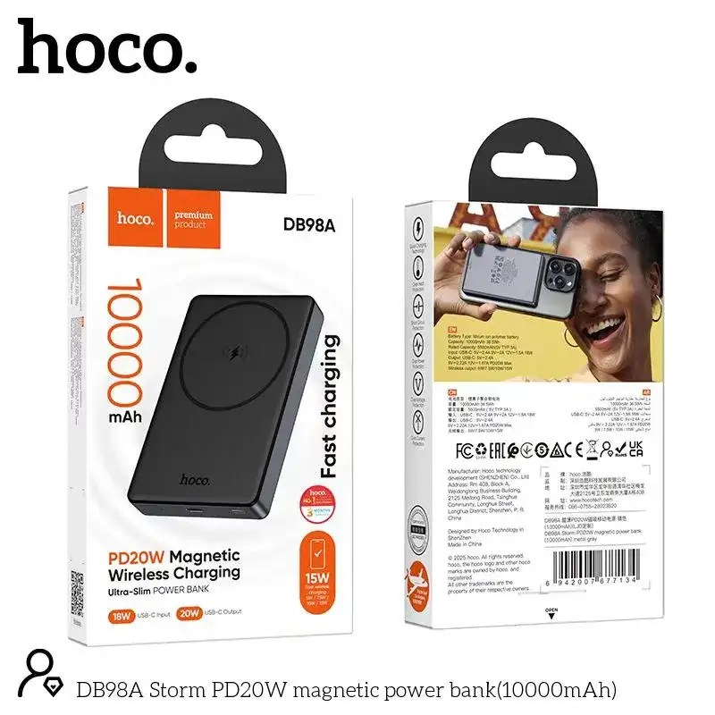 Hoco DB98A Storm portable magnetic power bank with USB-C Power Delivery charging