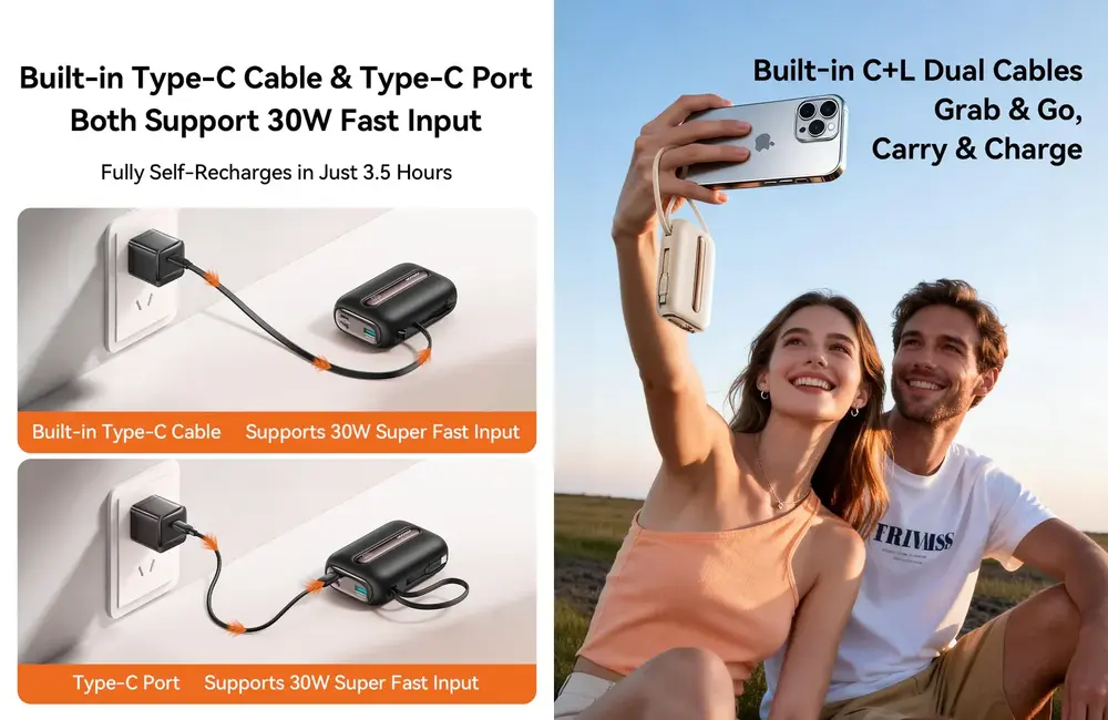 Compact Joyroom JR-L012 Ultra Price in Bangladesh model with 45W PD fast charging and dual built-in cables