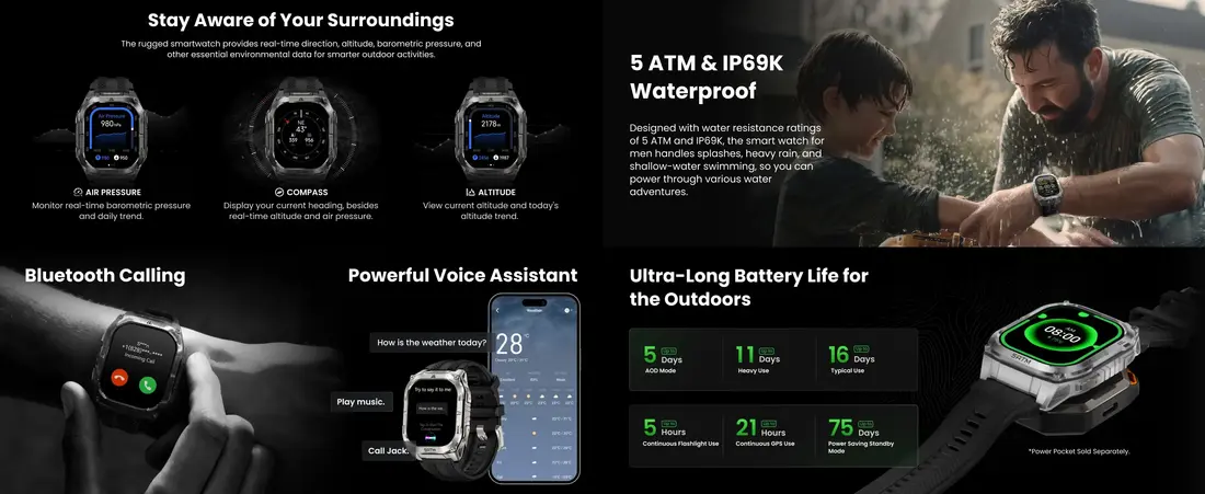 GPS Smart Watch for Men with Bluetooth calling compass and advanced fitness tracking