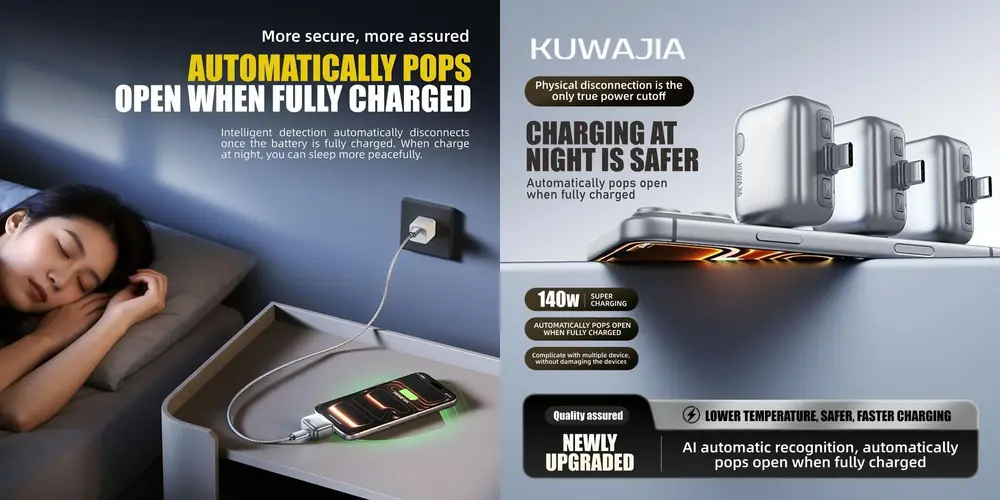 Smart charger auto disconnect device with physical power cutoff for safe overnight charging