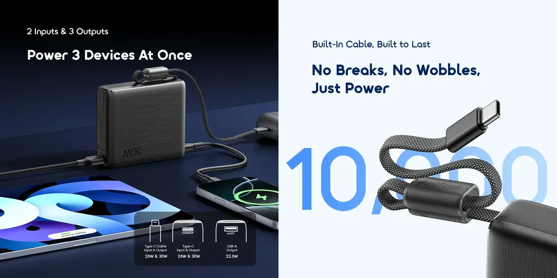 Oraimo Power Bank Price in Bangladesh for OPB-7203C with built-in Type-C cable and 20000mAh capacity