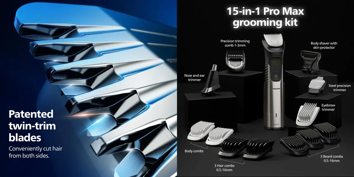 Philips Series 9000 15 in 1 Trimmer with BeardSense technology and self sharpening blades