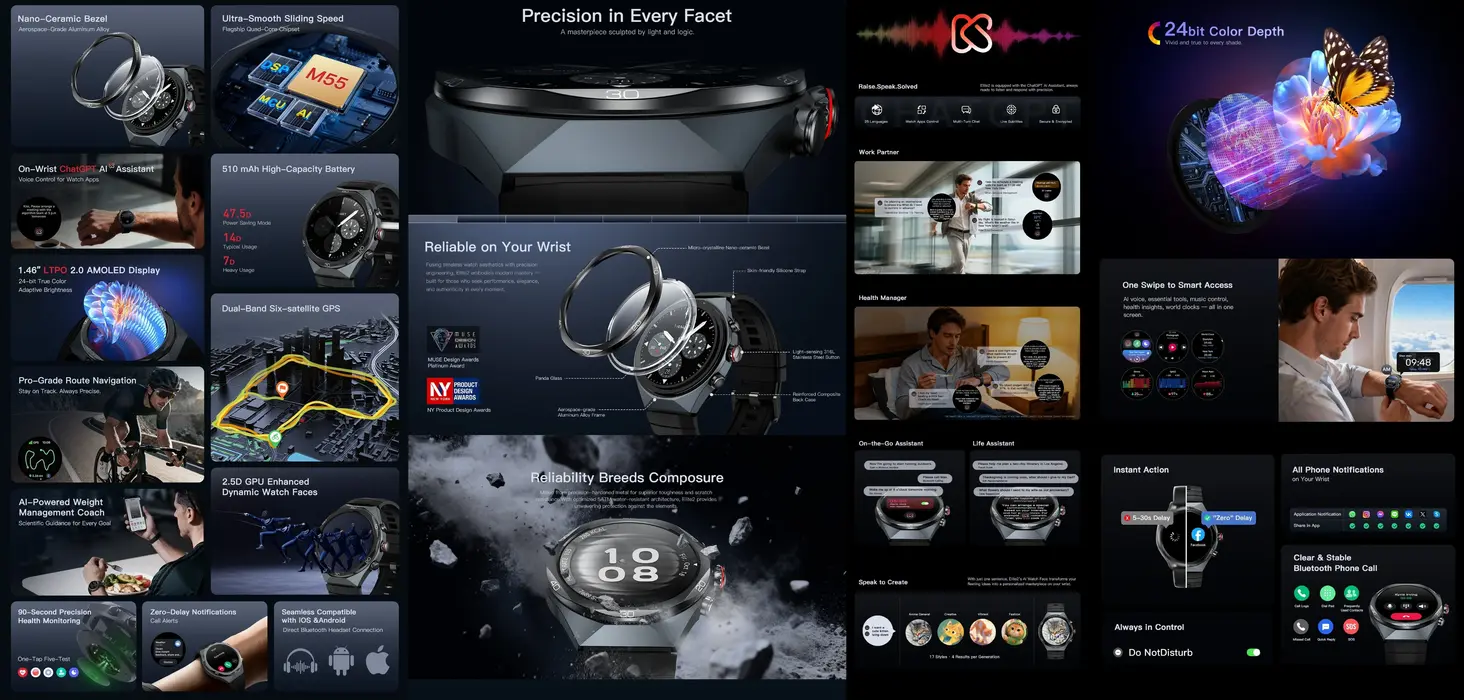 Kieslect Elite 2 AI smartwatch with 1.46-inch LTPO AMOLED display and Bluetooth calling in Bangladesh