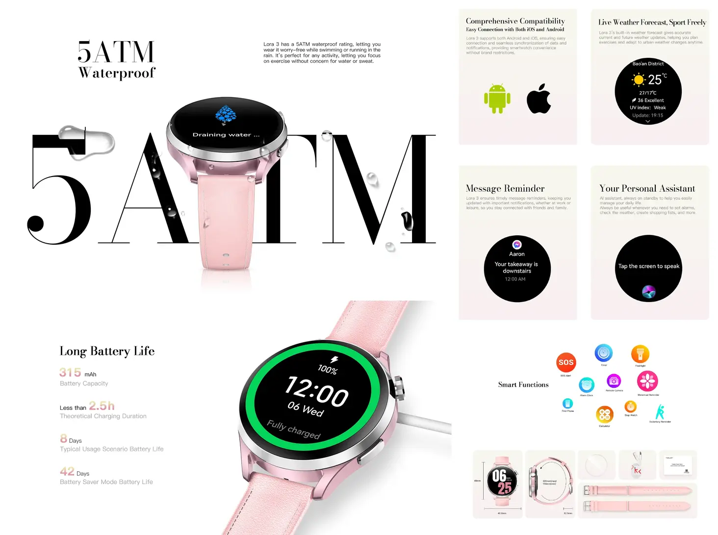 Kieslect Lora 3 Lady Smartwatch with 1.32-inch AMOLED display and Bluetooth calling in Bangladesh