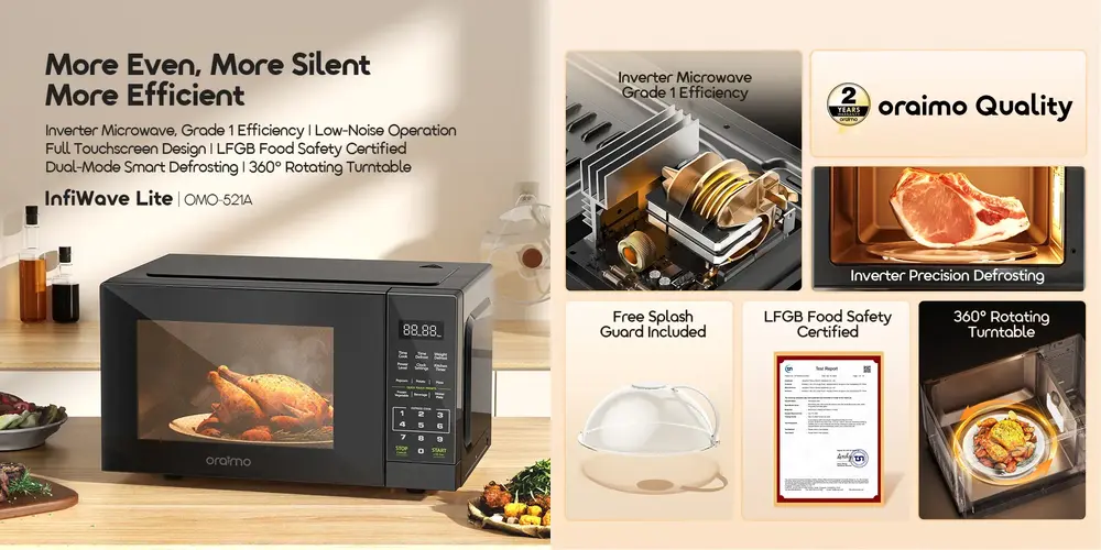 Oraimo InfiWave Lite 23L touchscreen microwave oven with silent inverter technology and 23L family capacity
