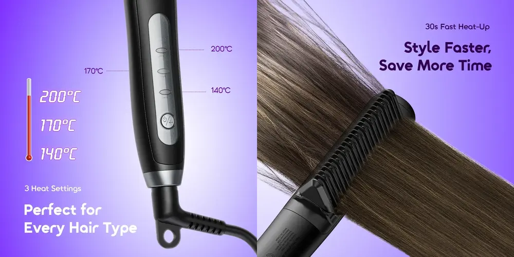 Oraimo Hair Straightener Brush for straightening and curling with anti-scald comb teeth and auto shut-off