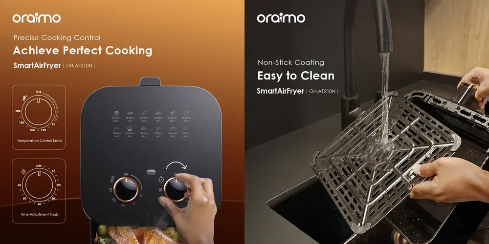 Oraimo 5L Air Fryer for healthy frying, roasting, baking, and grilling with 360° hot air circulation