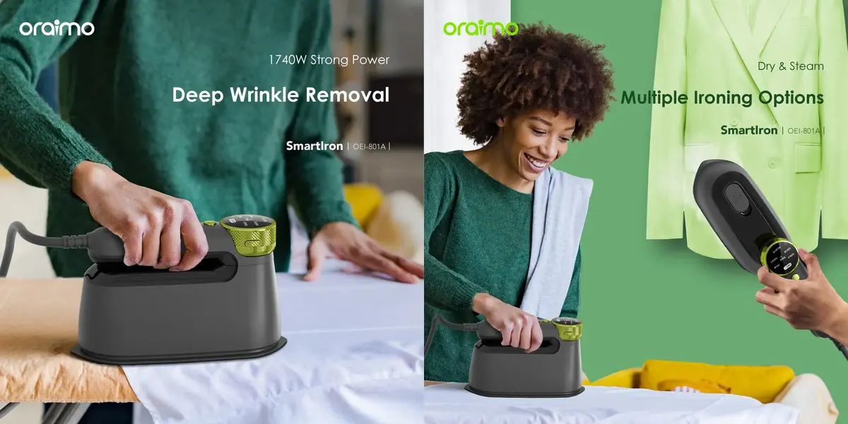 Original Oraimo Portable Electric Iron with foldable handle for home and travel use in Bangladesh