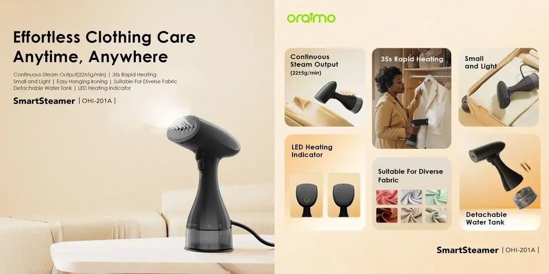 Oraimo SmartSteamer 1500W handheld garment steamer for wrinkle-free clothes in Bangladesh