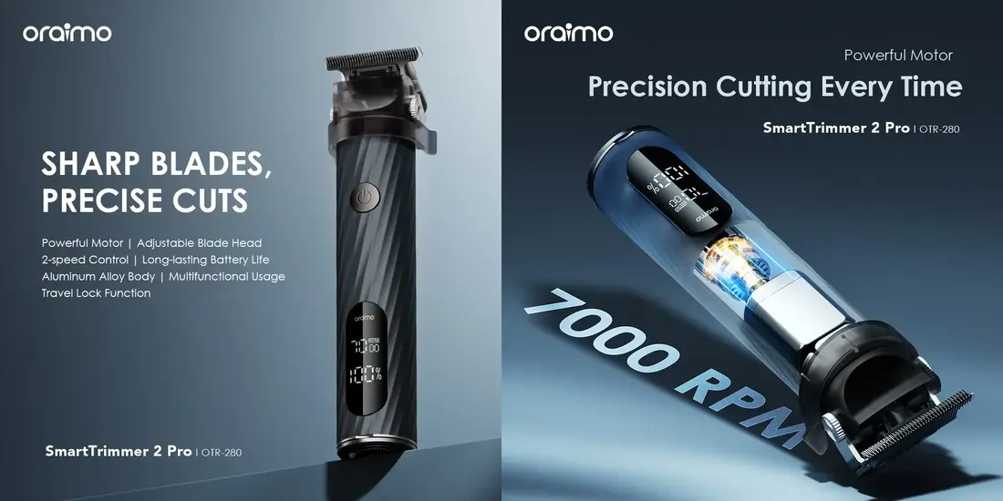 oraimo SmartTrimmer 2 Pro rechargeable beard trimmer with 7000RPM motor and ceramic blades