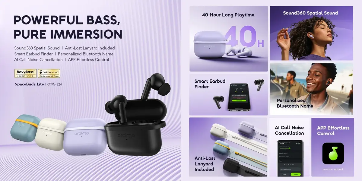 Oraimo SpaceBuds Lite TWS earbuds with Bluetooth 5.4, 40-hour battery life, and Sound360 Spatial Sound in Bangladesh