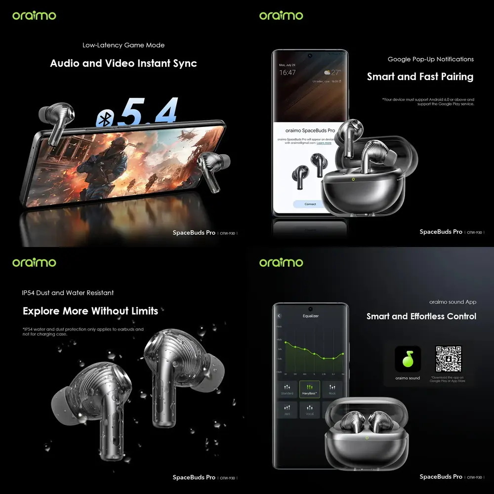Oraimo SpaceBuds Pro Price in Bangladesh with 50dB ANC, Bluetooth 5.4, low latency game mode, and Type-C charging