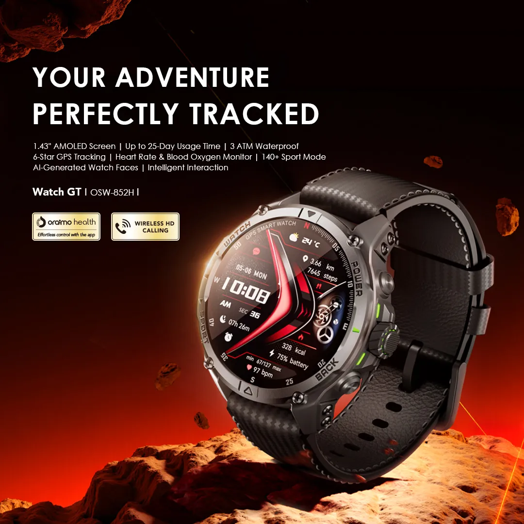 Oraimo Watch GT 1.43-inch AMOLED GPS smartwatch with 3ATM waterproof and 25-day battery life