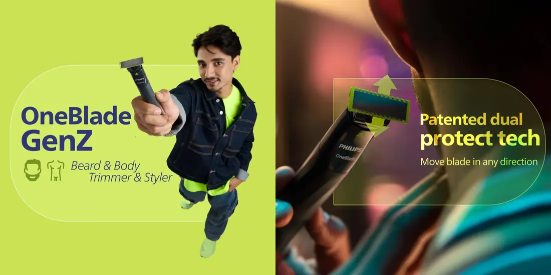 Philips OneBlade Face Plus Body hybrid trimmer for comfortable face and body grooming with Dual Protection technology
