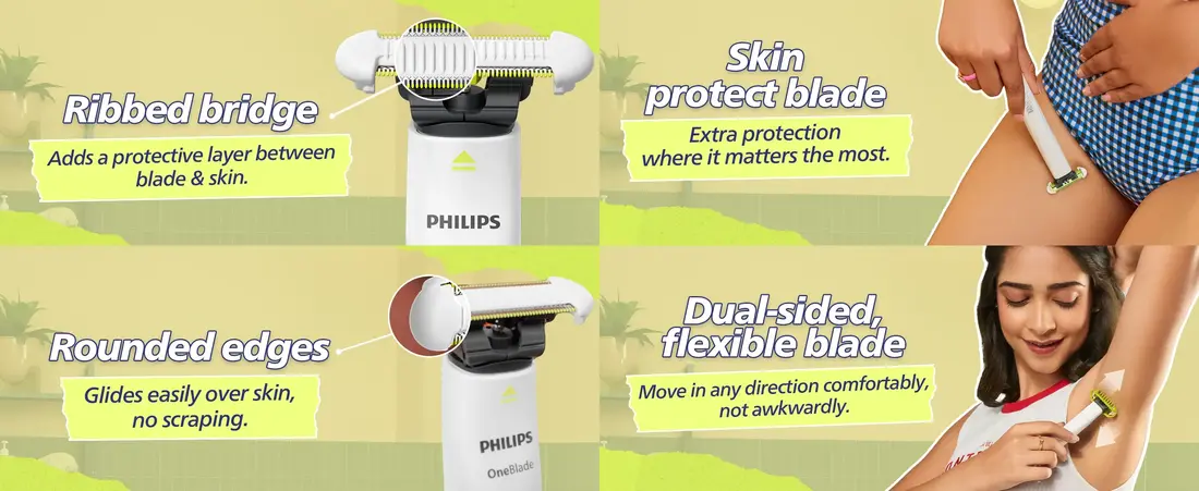Philips OneBlade Intimate QP1924/20 cordless waterproof body trimmer for women with gentle hair removal on sensitive skin