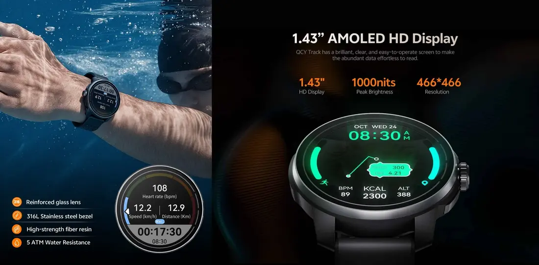QCY Smart Watch BD with AMOLED Display, AI Training Coach and 19 Days Battery Life