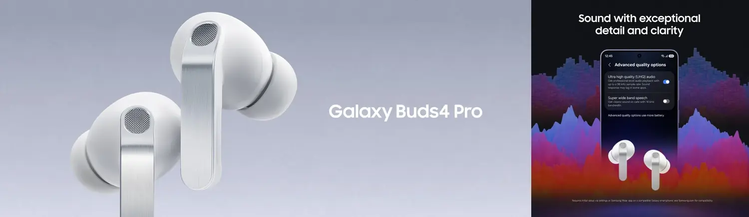 Samsung Galaxy Buds4 Pro Hi-Fi wireless earbuds with Adaptive ANC 2.0 and 360 Audio for premium listening