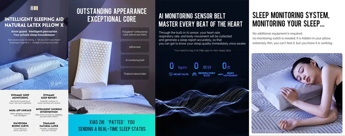 Xiaomi 8H Natural Latex Pillow X with smart sleep monitoring and ergonomic neck support