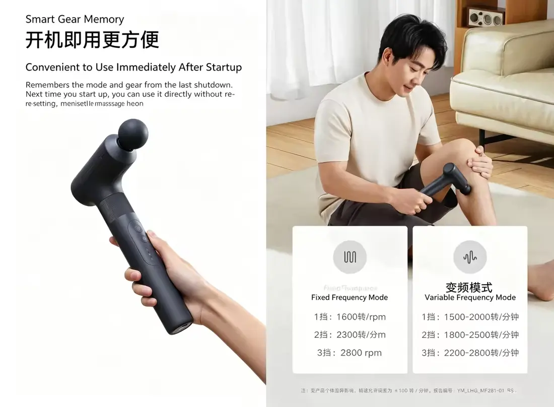 Mijia Long Handle Fascia Gun 3 with interchangeable long and short handles for full body massage